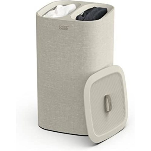 Joseph Joseph Tota 60-liter Laundry Hamper Separation Basket with lid, 2 Removable Washing Bags with Handles- Ecru