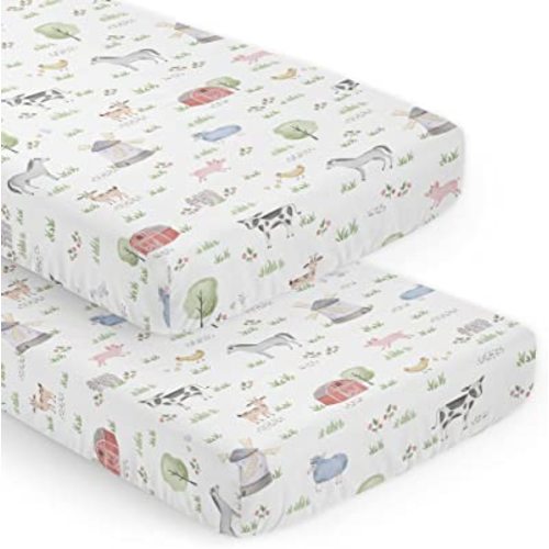 Sweet Jojo Designs 2-Piece Baby Crib Sheets Set (Farm Animals) for Boys or Girls, Infant Nursery, Toddler Room - Standard Size (Farmhouse, Southern, Country, Barn Animal, Farms Theme, Cow, Grey Horse)