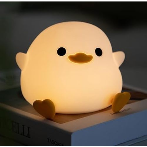 HAPPYBAG Cute Pea Duck Night Light,Duck Lamp,2 Levels Dimmable Silicone Ducky Light,LED Squishy Animal Light for Kids Sleep,Rechargeable Bedside Touch Lamp, Kids Room Decor Gift Toy