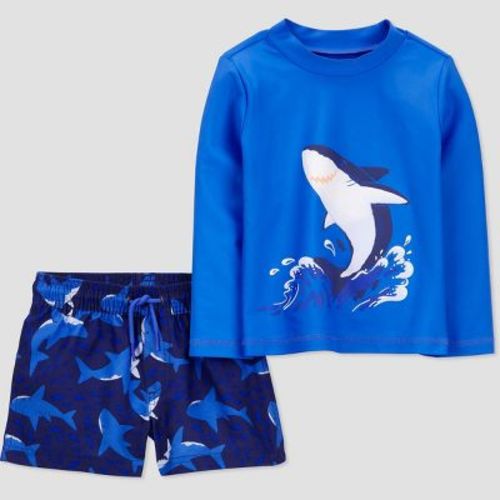 Carter's Just One You®️ Baby Boys' Long Sleeve Sharks Printed Rash Guard Set - Navy Blue 12m