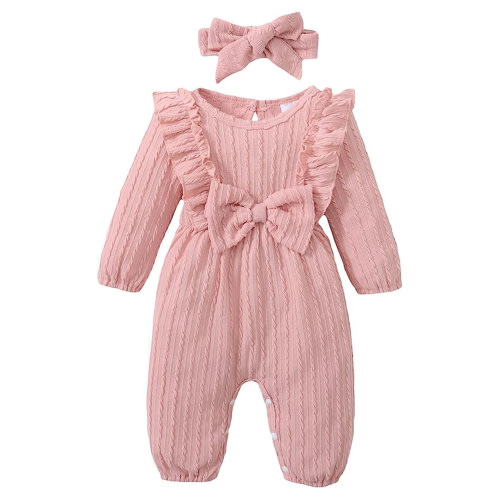 Younger Tree Baby Girl Romper Infant Fall Winter Clothes Ruffle Sweater Long Sleeve Bodysuit Jumpsuit and Headband for 3-6 Months