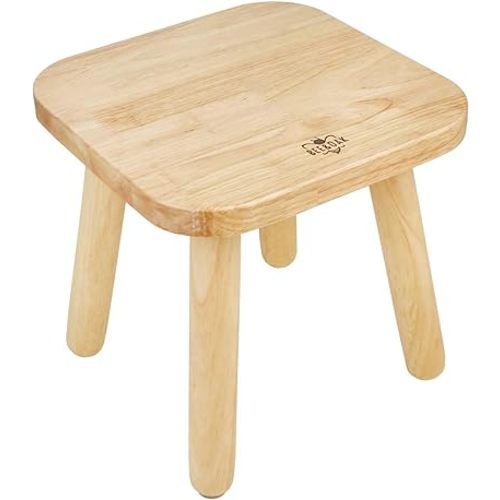 BEE&OAK Wooden Step Stools for Adults, Solid Rubber Wood Non-Slip Step Foot Stool, Heavy Duty 300 lbs One Step Stool for Bedroom, Bathroom, Kitchen (Natural, 9.25" (D) x 9.25"(W) x 8.86"(H))