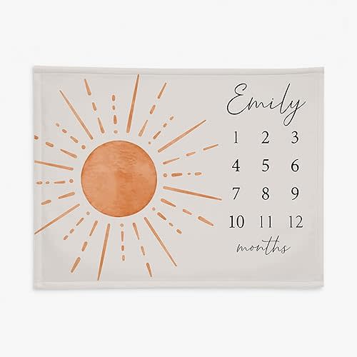L&NG Monthly Milestone Blanket Baby Boy, Sun Baby Milestone Blankets Girl, Boho Sunshine Month Blankets, Personalized First Year Calendar Monthly Growth Blanket's Boy, Sun Girl blankett