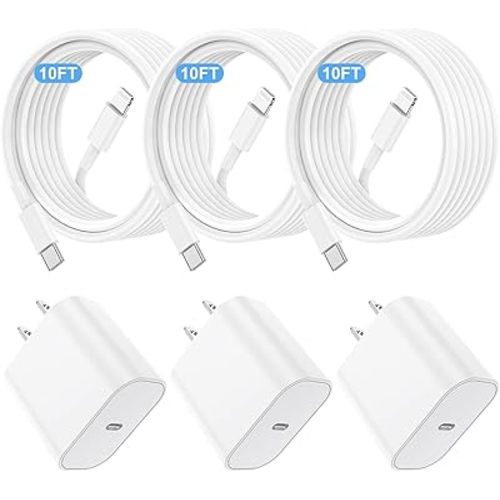 Essri i Phone Charger Fast Charging 10 FT, 3-Pack 20W PD USB C Charger Block with iPhone 14 13 Charging Cable 10 Foot, Compatible with iPhone 14 Pro/13Pro Max/12/11Pro/Mini - White