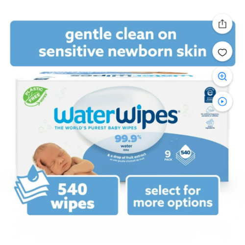 WaterWipes Non-Fragrance Baby Wipes, 99.9% Water Based, 9 Packs (540 Wipes), Unscented - Walmart.com