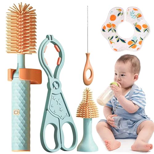 Toph Bottle Brush, Toph 360 Cleaner, 2024 New Electric Bottle Brush Cleaner, Toph Bottle Cleaner, Waterproof Portable Silicone Baby Bottle Brush Set for Travel & Home, Rechargable (B Set-Green)