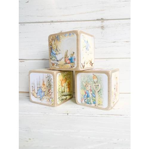 Beatrix Potter - Wood Blocks - Peter Rabbit - Nursery Room Decor - Benjamin Bunny - Baby Girl Nursery - Shelf Decor - 2 Inch Blocks