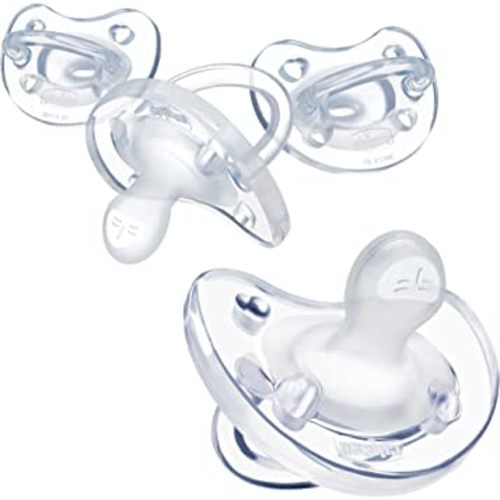 Chicco PhysioForma 100% Soft Silicone One Piece Pacifier for Babies Aged 0-6 Months | Orthodontic Nipple Supports Breathing | BPA & Latex Free | Reusable Sterilizing Case | Clear, 4pk
