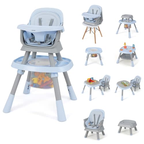 INFANS 9 in 1 High Chair, Convertible Baby Highchair for Babies and Toddlers, Table and Chair Set Building Block Infant Dining Booster Seat, Kids Stool with Activity Children Play Kitchen (Blue)