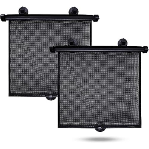 EcoNour Car Side Window Sun Shade (2 Pack) | Retractable Roller Sunshade with 2 Suction Cups for Kids | UV & Sun Glare Protection | Baby Car Accessories (15"x17")