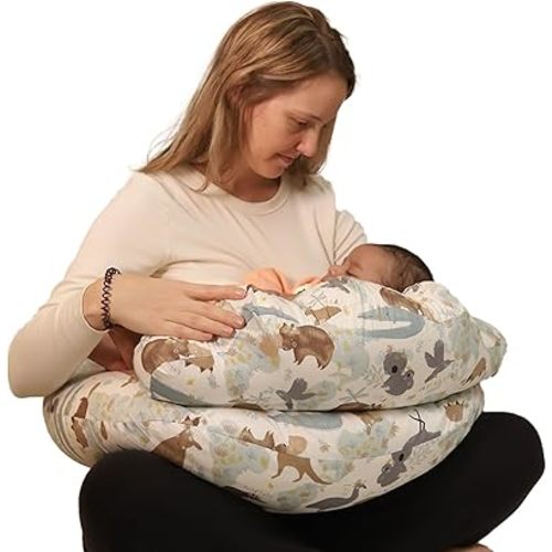 Cotton Nursing Original Plus Size Breastfeeding Pillows for More Support for Mom and Baby, with Adjustable Waist Strap and Pre Installed Removable Cover With Pillow Plus Extra Cover (Animal Print)