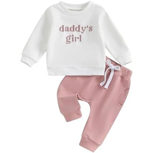 Kupretty Toddler Baby Girl Fall Winter Clothes Embroidered Letter Graphic Crewneck Sweatshirt + Joggers Pants Outfits Set