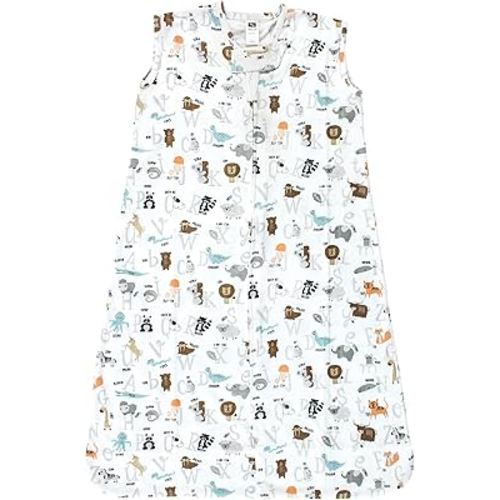 Hudson Baby Unisex Baby Cotton Sleeveless Wearable Sleeping Bag, Sack, Blanket, Alphabet Animals, 6-12 Months