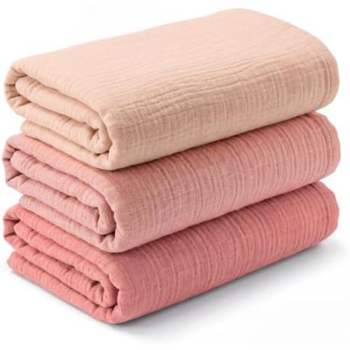 Comfy Cubs Muslin Swaddle Blankets Pack of 3 - Blush, Bold Blush, Dusty Rose