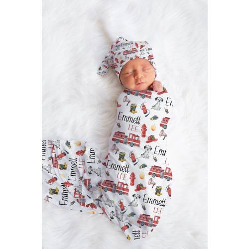 Fire Truck Swaddle, Fireman Baby Shower Gift, Personalized Fire Truck Baby Swaddle, Photo Prop For Newborn, Customized Baby Swaddle