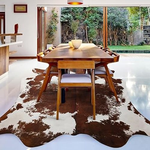 Cowhide Rug 6.3 x 7 Feet, Cow Hide Durable No-Slip Backing, Faux Cowhide Thickened Elastic, for Bedroom Living Room Home Office Western Decor