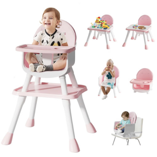 6 in 1 Baby High Chair for Babies and Toddlers, Booster Seat, Kids Learning Table & Chair (Pink)