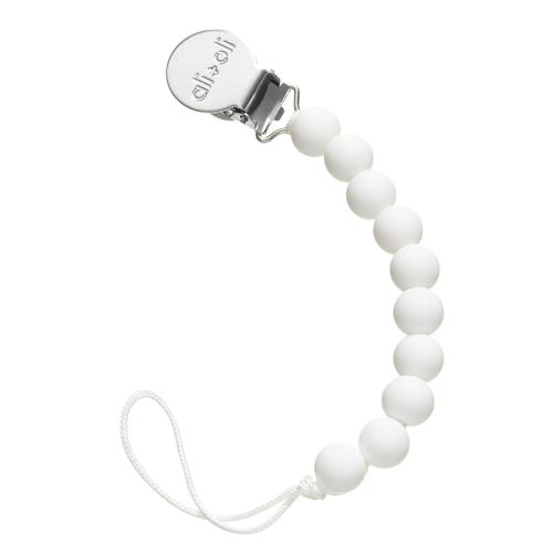 Ali+Oli Silicone Pacifier Clip for Baby (White) 100% Food-Grade BPA Free Newborn Pacifier Holder Infant Binky Clip for Baby Boy or Girl
