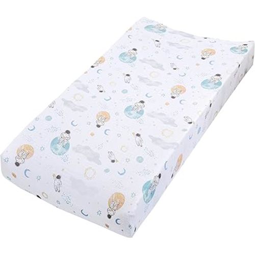 aden + anais Essentials Changing Pad Cover, 100% Cotton Muslin, Super Soft & Breathable, Tailored Snug Fit, Single, Space Explorers