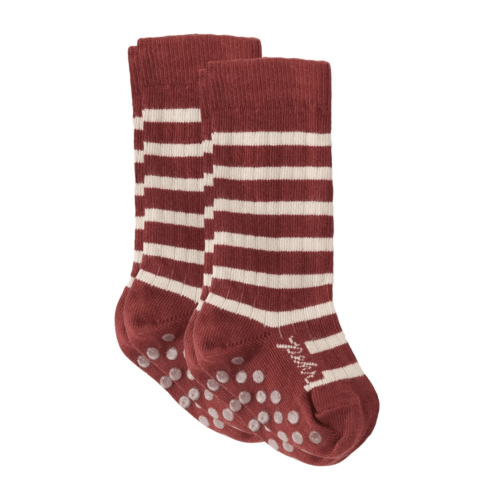Pehr Knee Length Socks with Grips 2 Pack Mulberry 0-6 M