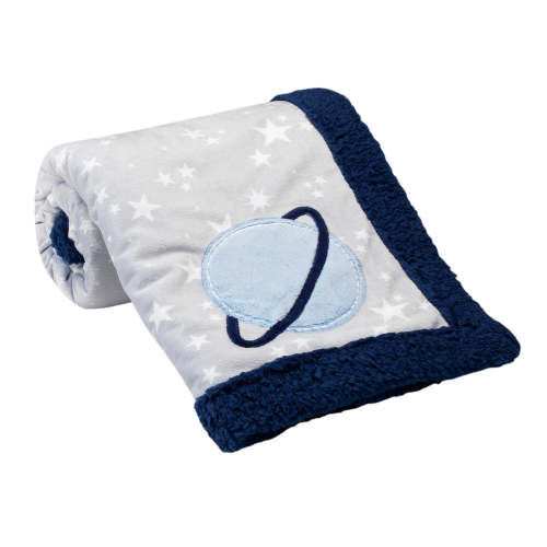 Milky Way Gray/Blue Stars and Planet Minky/Faux Shearling Soft Baby Blanket – Lambs & Ivy