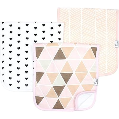 Copper Pearl Premium Baby Burp Cloths - 3-Pack Large Cotton Burp Cloths, Extra Soft Spit Up Rags with 3 Absorbent Layers, Perfect for Baby Girl Gifts (21" x 10" Size, Blush Set)