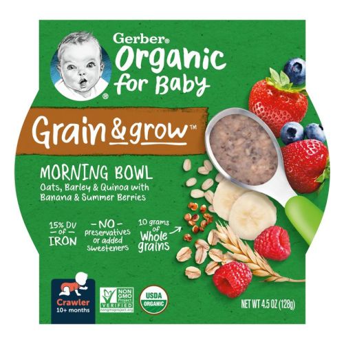 Gerber Organic Baby Food Oats Barley and Red Quinoa with Banana & Summer Berries Morning Bowl - 4.5oz