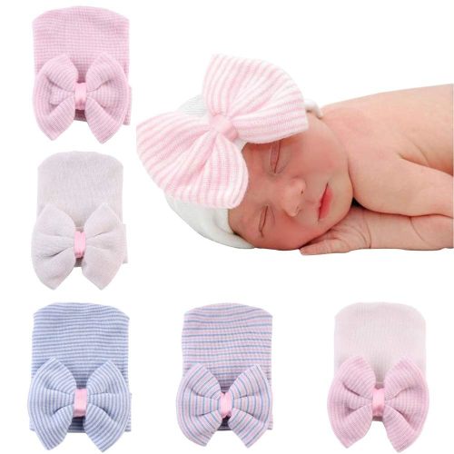 Newborn Hospital Hat Infant Baby Hat Caps with Bow Soft Cute Nursery Beanie Hat