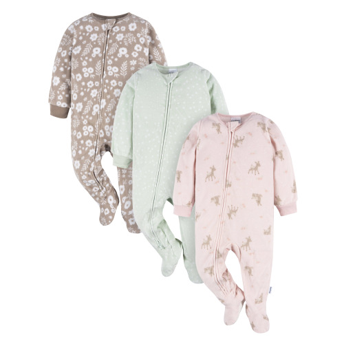 Gerber Baby and Toddler Neutral Microfleece Blanket Sleeper Pajamas, 3-Pack, Sizes 0/3M-5T