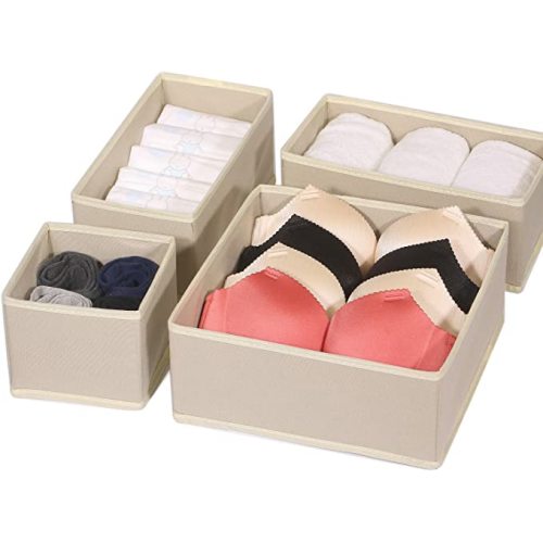 DIOMMELL 12 Pack Foldable Cloth Storage Box Closet Dresser Drawer Organizer Fabric Baskets Bins Containers Divider for Clothes Underwear Bras Socks Lingerie Clothing, Beige 444