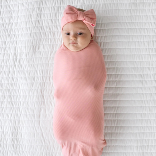 Bubblegum Ribbed Swaddle & Luxe Bow Headband Set - Little Sleepies