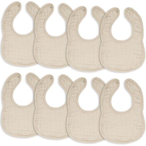 Comfy Cubs Muslin Bibs for Babies, Pack of 8 - Soft and Highly Absorbent, Feeding, Drool and Teething Bib, Adjustable Snaps - Stylish & Colorful Unisex Designs, Giftable Set - Sand