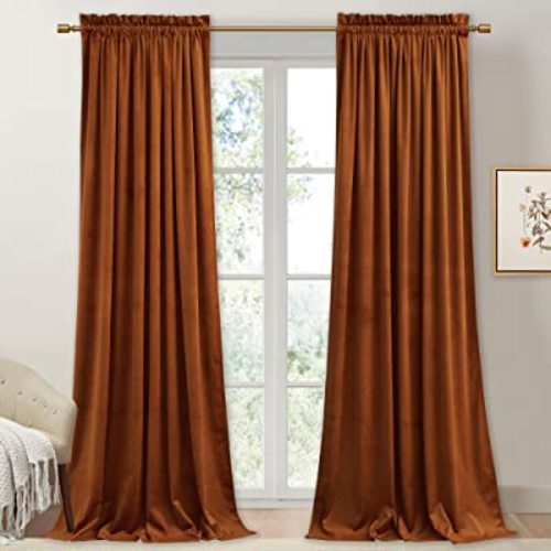StangH Burnt Orange Curtains Fall - Super Soft Thick Velvet Blackout Window Treatments Thermal Insulated Energy Saving Sliding Door Panels for Living Dining Room/Doorway, W52 x L90, 2 Panels