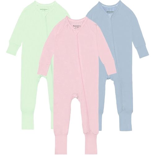 Baby Footless Pajamas,Rayon Made From Bamboo Footie Sleepers,Long Sleeve with Two Way Zipper Rompers 0-24 Months
