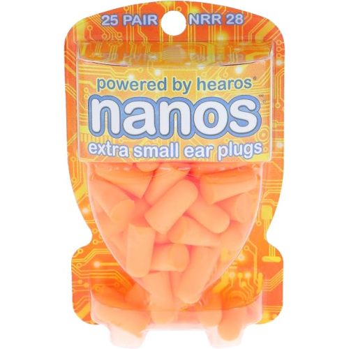 HEAROS Nanos NRR 28 Noise Cancelling Foam Ear Plugs - Extra Small Hearing Protection for Petite Ears - Ideal for Sleeping snoring Travel Concerts Sports Events and Shooting (25 Pairs)