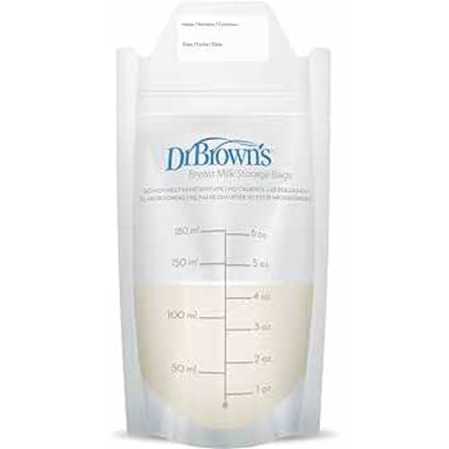 Dr. Brown’s Breast Milk Storage Bags, Disposable and Durable Bags for Freezing & Heating Breast Milk, (100 ct) 6 oz Bags, BPA free