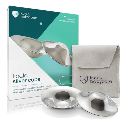 Koala Babycare The Original Silver Nursing Cups - Nipple Shields for Breastfeeding Newborn - Breastfeeding Essentials - Protect and Soothe - Tri-Laminate Silver - Standard Size