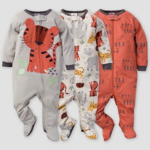 Gerber Baby Boys' 3pk Safari Sleep N' Play - Orange/Gray 0-3M
