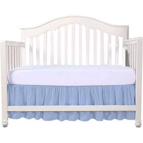 Light Blue Crib Bed Skirt Dust Ruffle, Split Corner 100% Natural Cotton Nursery Crib Toddler Bedding Skirt for Baby Girls or Boys, Infant Crib Bed Skirt Ruffled with Split Corners, 14" Drop