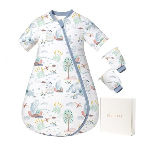 Baby Sleep Sack 12-24 Months - 1.0 TOG Wearable Blanket with Removable Sleeves, Soft Breathable Infant Sleeping Bag for Toddler, Two-Way Zipper for Easy Diaper Change (Dinosaur)
