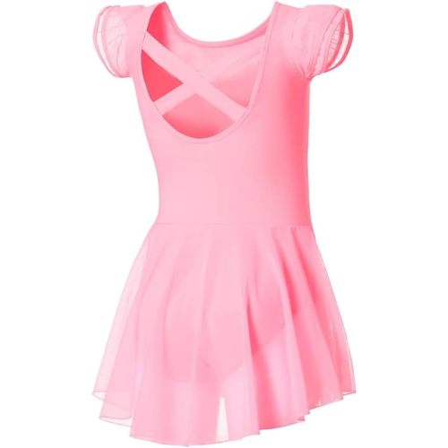 DIPUG Ballet Leotards for Girls Ballet Leotard with Skirt Toddler Dance Leotards Flutter Sleeve and Criss-Cross Back