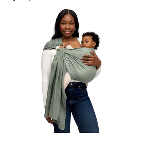WildBird - Ring Sling Baby Carrier - 0-36 Months (up to 35 lbs) - Standard (74") Acadian & Bronze Ring - Front, Hip or Back Carry - Adjustable Fit - Natural Linen - Baby Essentials - New Mom Gifts