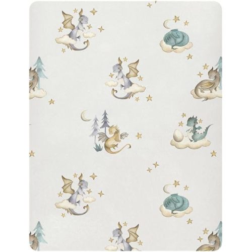 Kigai Dragon Fitted Crib Sheet for Boys and Girls, Soft Breathable Mini Crib Sheet for Standard Crib Mattress, 27 x 39 in