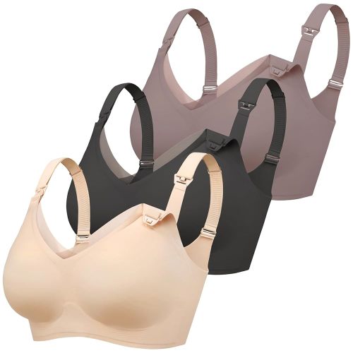 Gailife 3 Pack Nursing Bras for Breastfeeding Seamless V Neck Mesh Maternity Bra Comfort Pregnancy Sleep Bralette