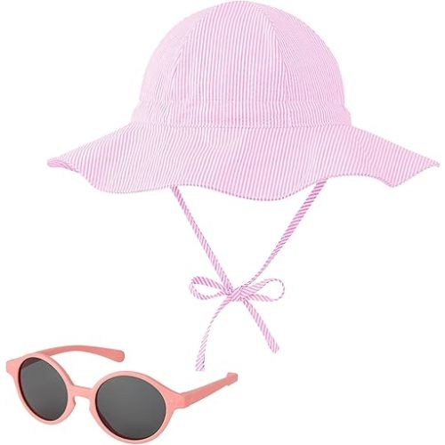 Century Star Baby Girl Sun Hat with Sunglasses Toddler Boy Beach Hats UPF 50+ Baby Bucket Hat Wide Brim Infant Sun Hat