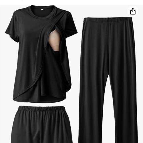 Rnxrbb 3 Piece Postpartum Nursing Pajamas Set Double Layer Maternity Breastfeeding Pjs Sleepwear for Women,Black L at Amazon Women’s Clothing store