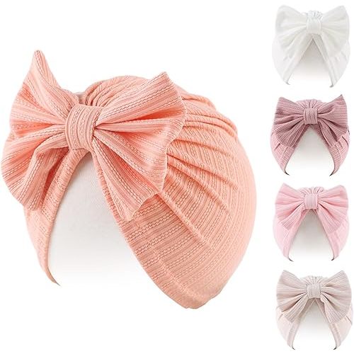 Peecabe Cotton Newborn Baby Girl Hospital Hat Infant Caps Bow Baby Beanie Hats for Girls Spring Summer 0-36 Months