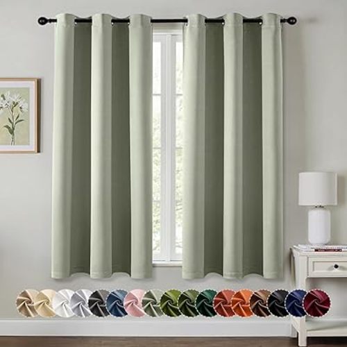 MIULEE Sage Green Blackout Curtains for Bedroom Living Room 63 Inches Long 2 Panels, Thermal Insulated Room Darkening Drapes Solid Grommet Top Noise Reducing Light Green Window Treatments 40x63 Inch