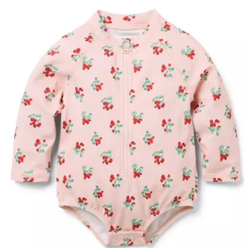 Newborn Light Pink Strawberry Baby Recycled Strawberry Rash Guard Swimsuit by Janie and Jack