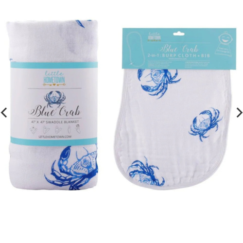 Blue Crab Baby Muslin Swaddle Blanket & Burp Cloth – Little Hometown